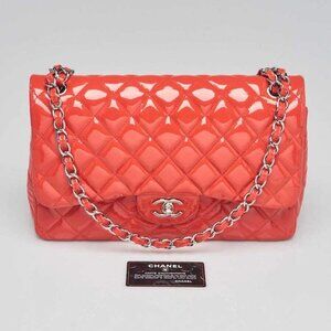 Chanel Pink Quilted Patent Leather Classic Jumbo Double Flap Bag